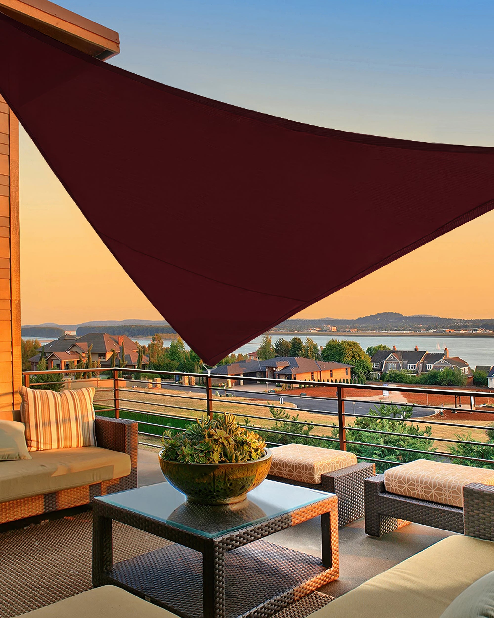 UVShield Waterproof Triangle Sun Shade Sail Burgundy Balcony