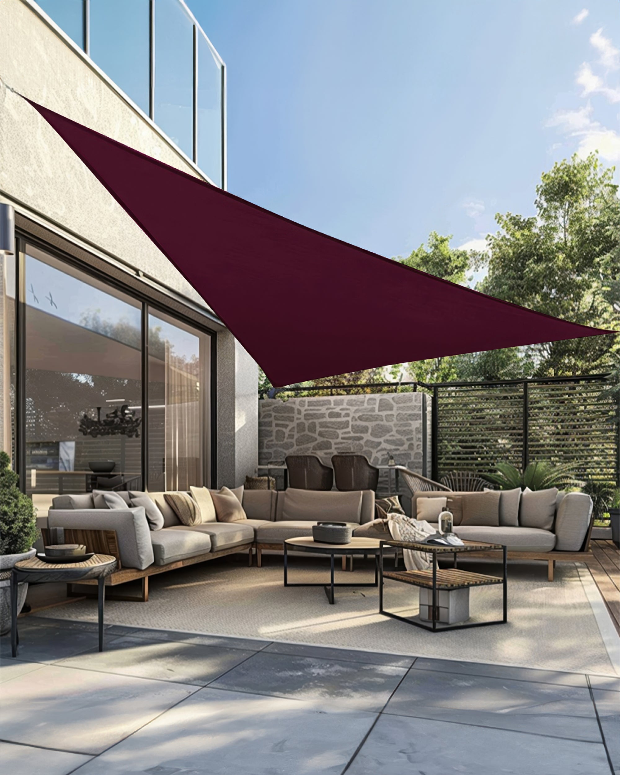 UVShield Waterproof Triangle Sun Shade Sail Burgundy Yard