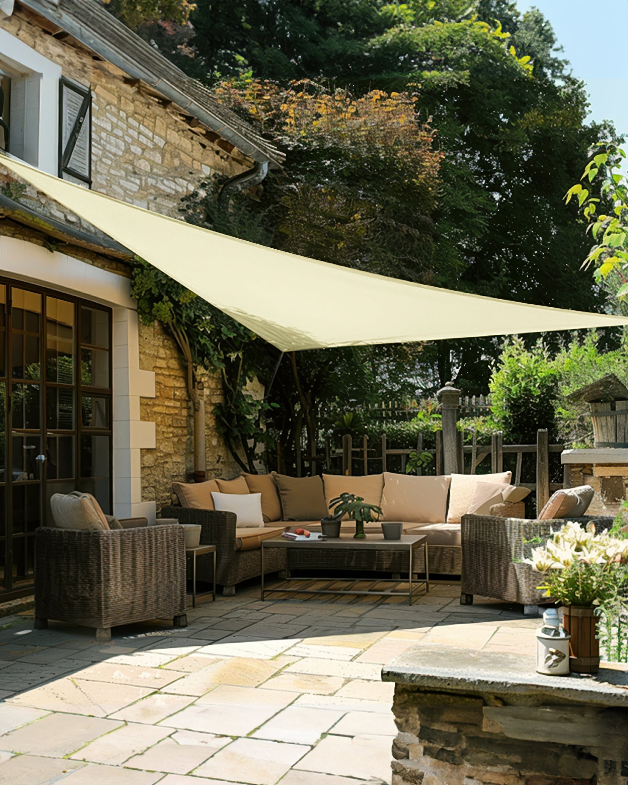 UVShield Waterproof Triangle Sun Shade Sail Cream Courtyard