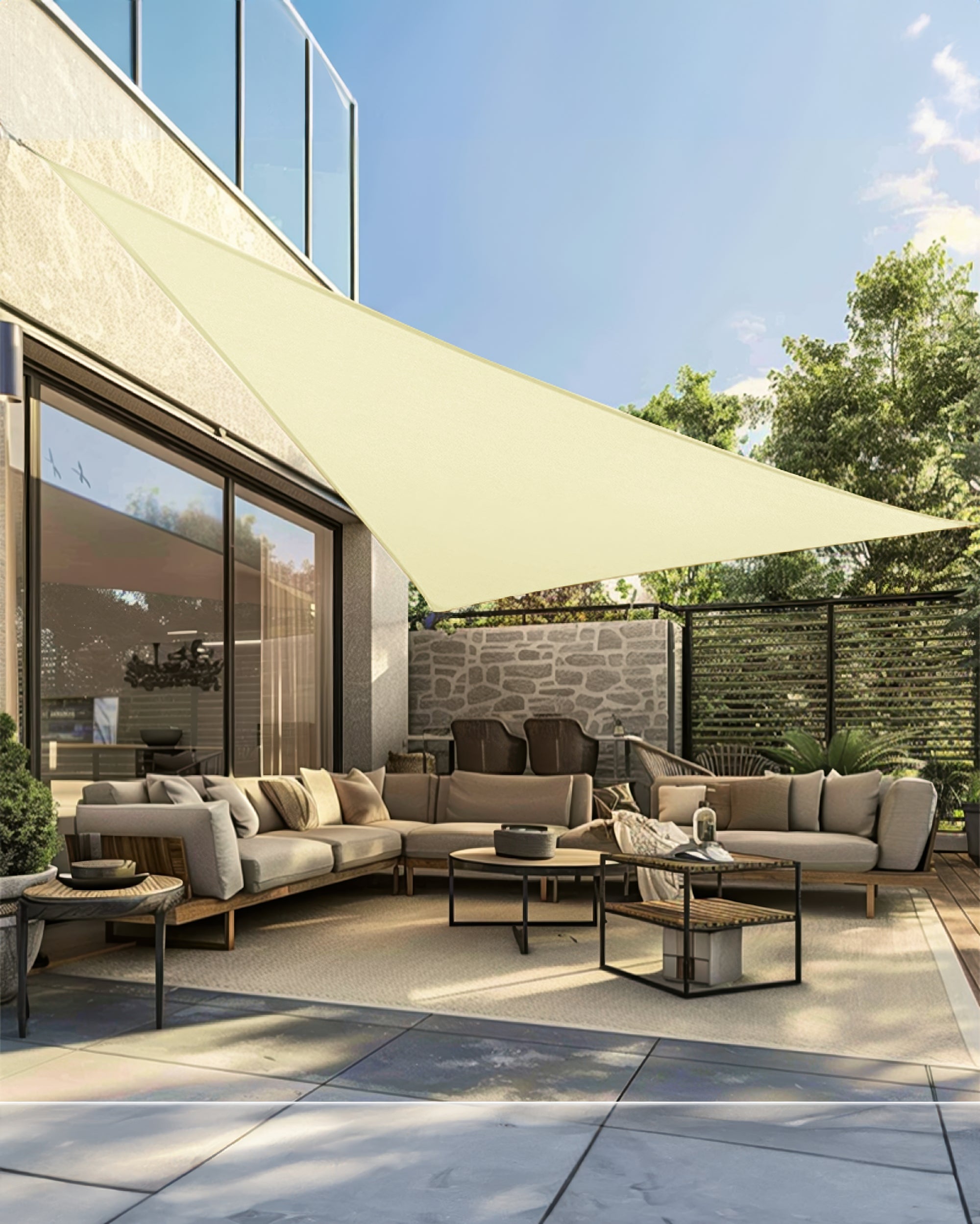 UVShield Waterproof Triangle Sun Shade Sail Cream Yard
