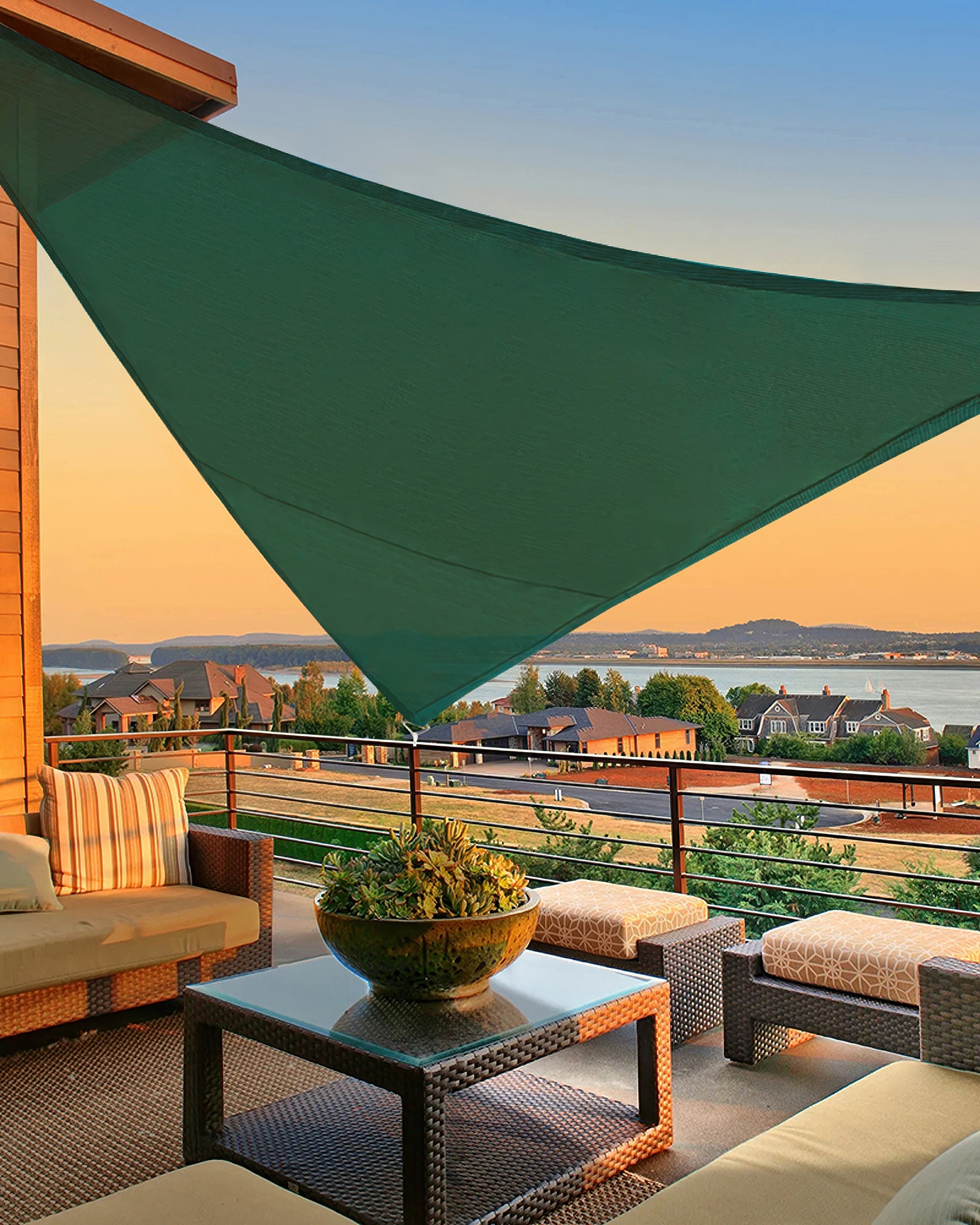 UVShield Waterproof Triangle Sun Shade Sail Forest Green Balcony