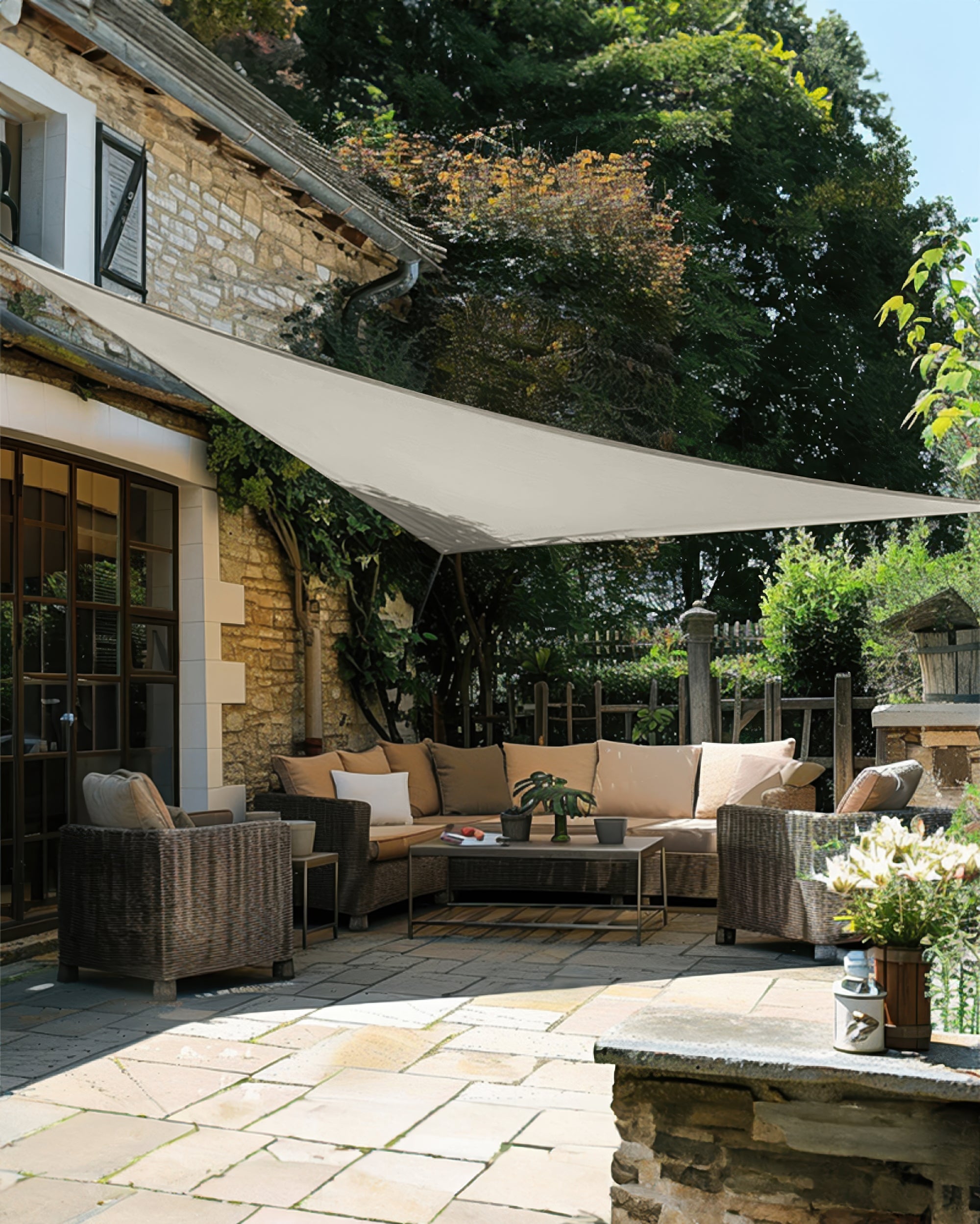 UVShield Waterproof Triangle Sun Shade Sail Grey Courtyard