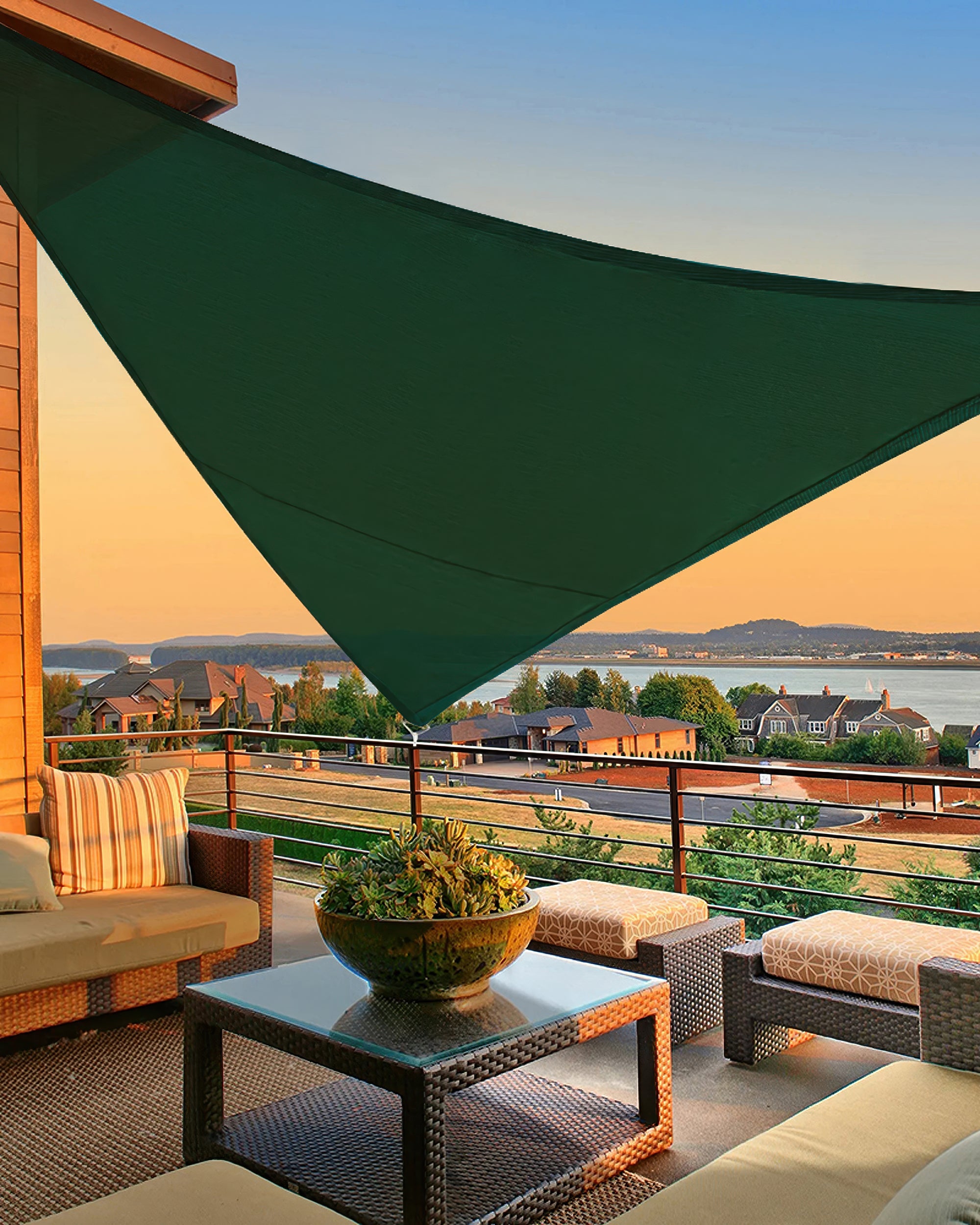 UVShield Waterproof Triangle Sun Shade Sail Hunter Green Balcony