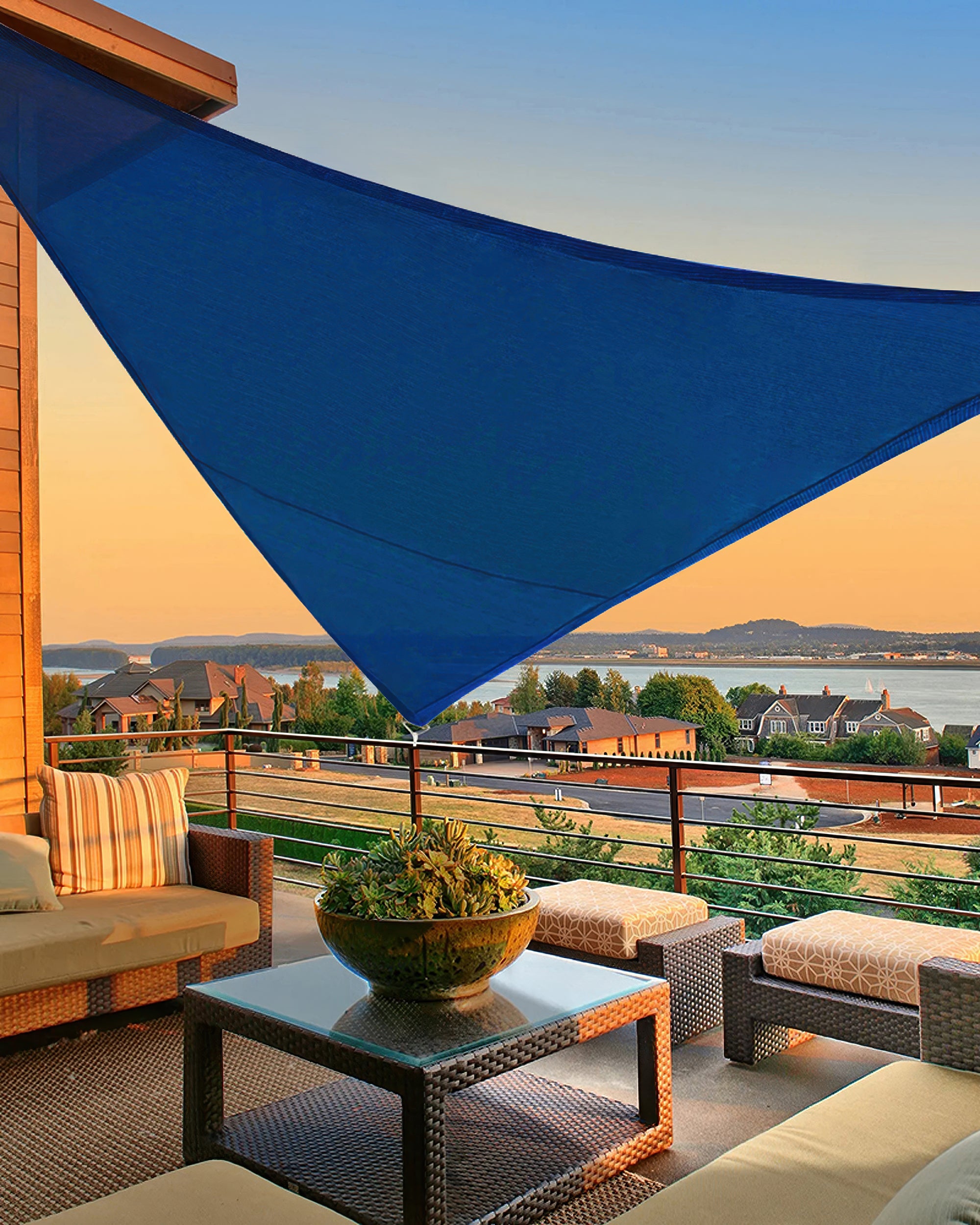 UVShield Waterproof Triangle Sun Shade Sail Navy Blue Balcony