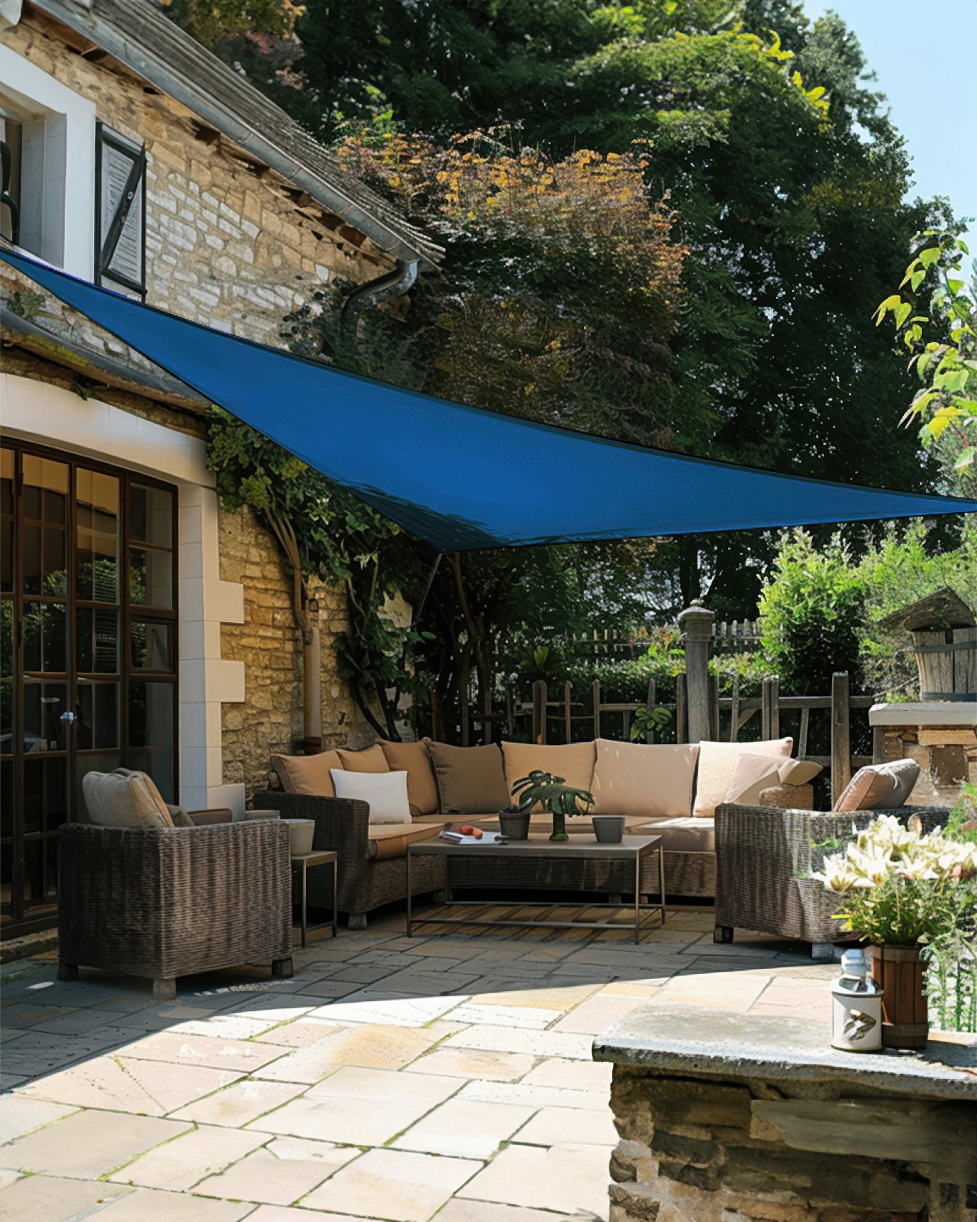 UVShield Waterproof Triangle Sun Shade Sail Navy Blue Courtyard