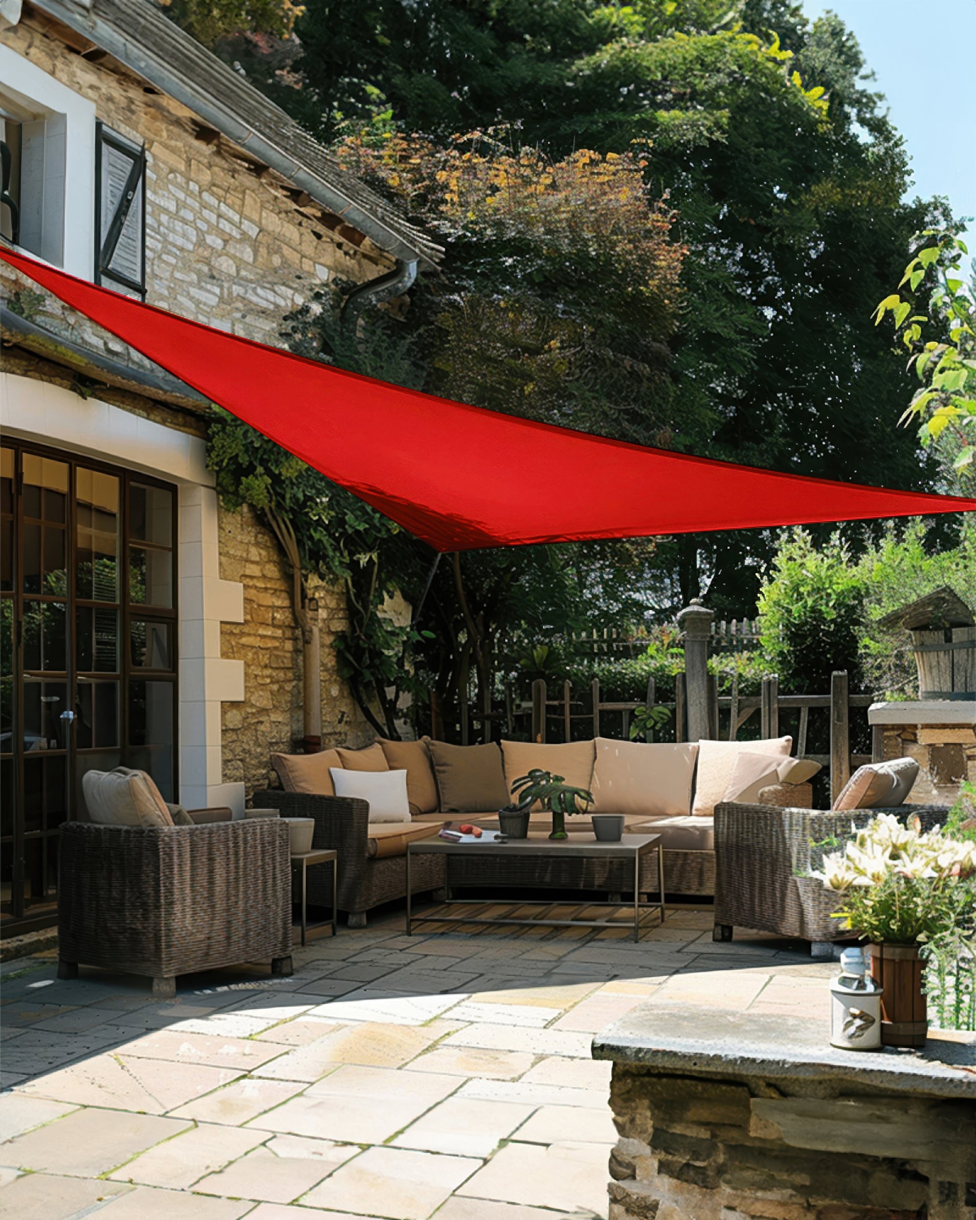 UVShield Waterproof Triangle Sun Shade Sail Red Courtyard