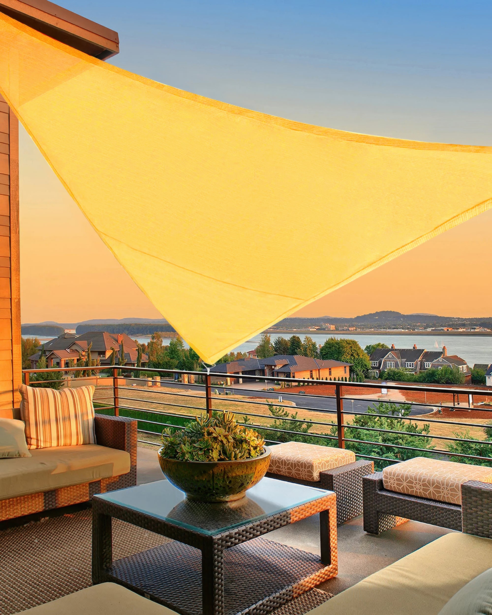 UVShield Waterproof Triangle Sun Shade Sail Yellow Balcony