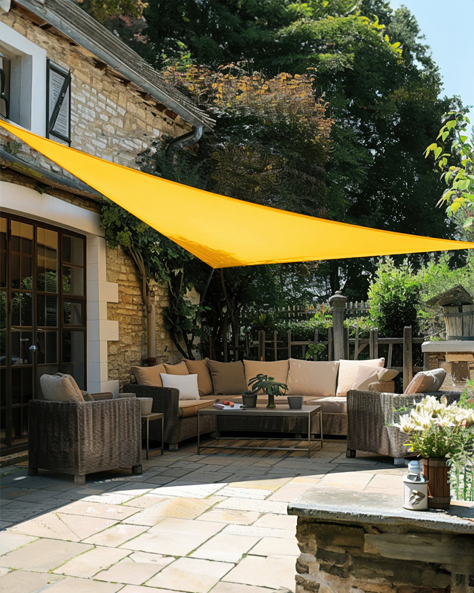 UVShield Waterproof Triangle Sun Shade Sail Yellow Courtyard