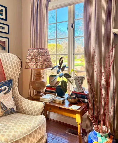 Milo Linen Blend Striped Custom Curtain — styled window nook