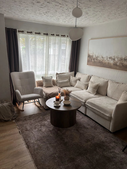 Laborien Linen Look Textured Custom Curtain — styled living room