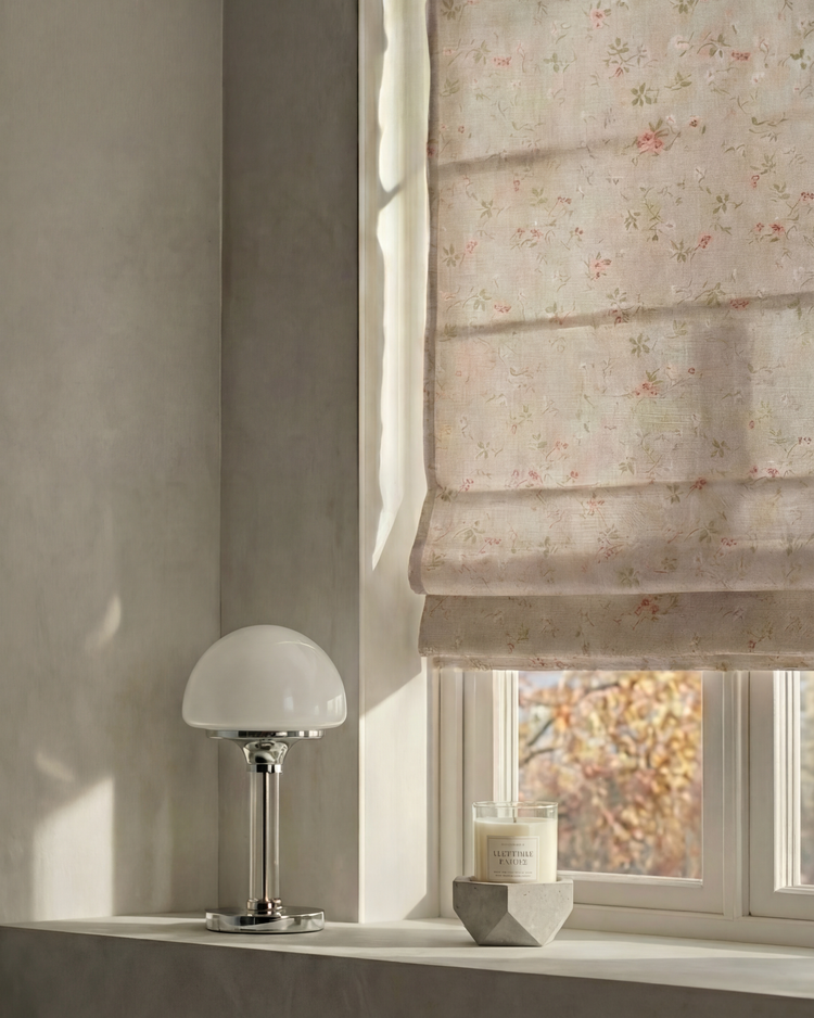 Whisper Flat Fold Floral Patterned Custom Roman Shade