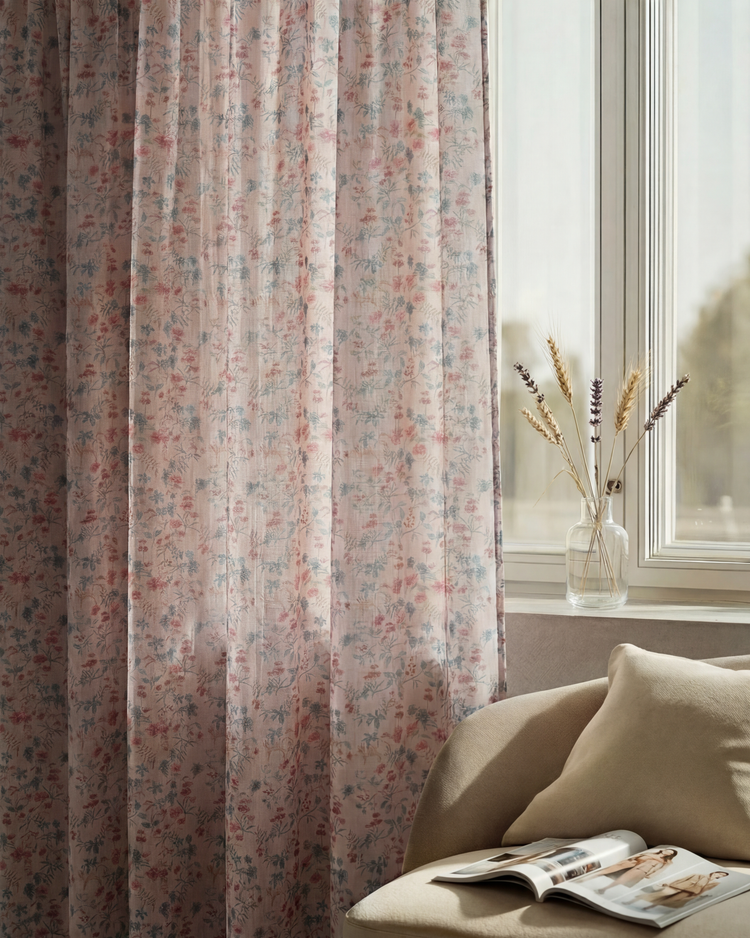 Sway Floral Patterned Sheer Custom Curtain