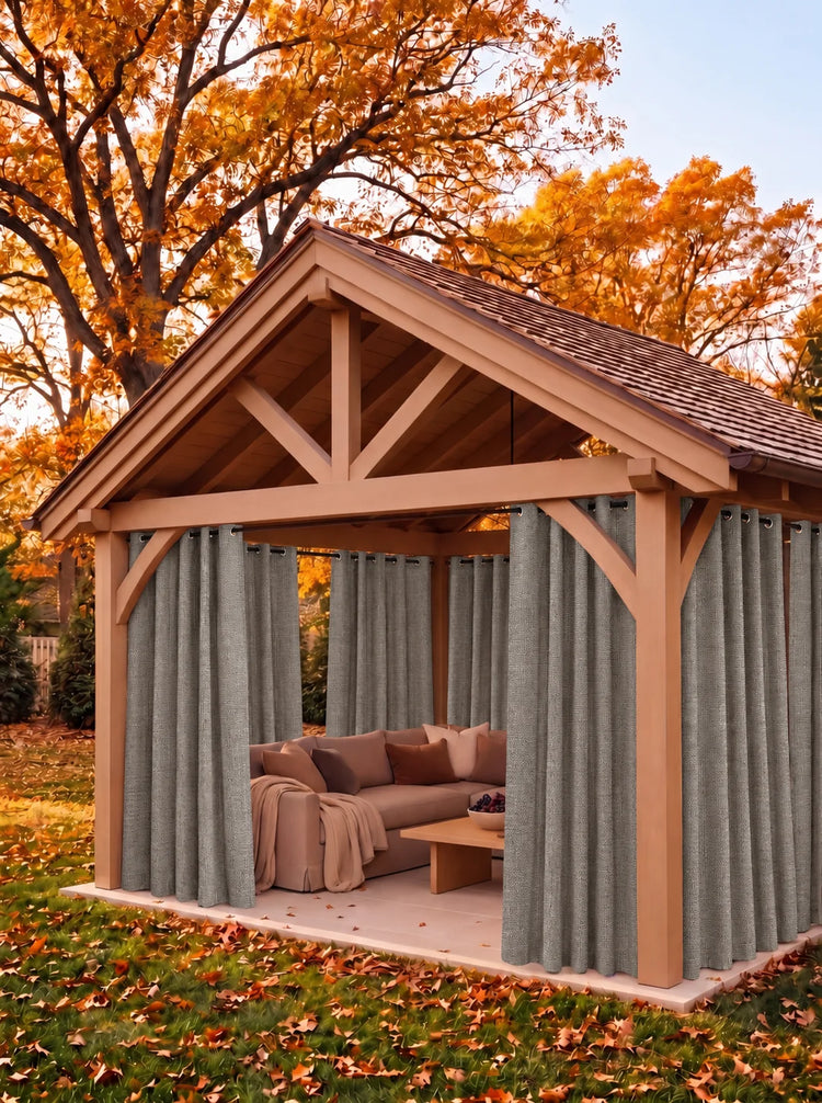 Boston High-Performing Fade-Resistant Waterproof Custom Outdoor Curtain in Grey, curtain scene.