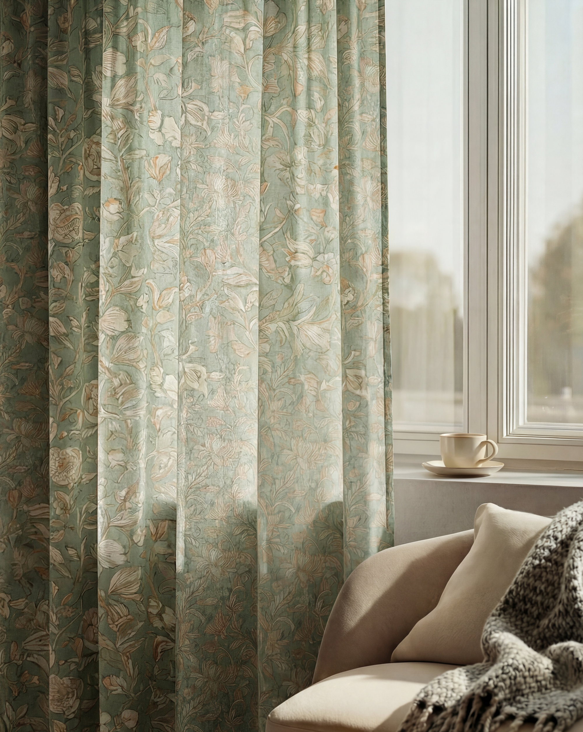 Awake Floral Patterned Sheer Custom Curtain