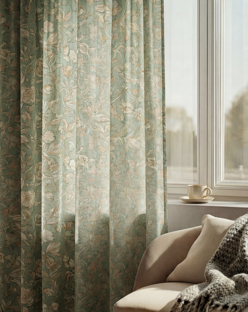 Awake Floral Patterned Sheer Custom Curtain