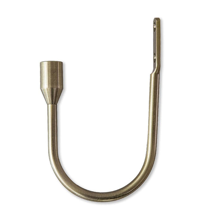 Bronze decorative U-shaped curtain holdback with mounting plate, ideal for elegant drapery and sophisticated window treatments.