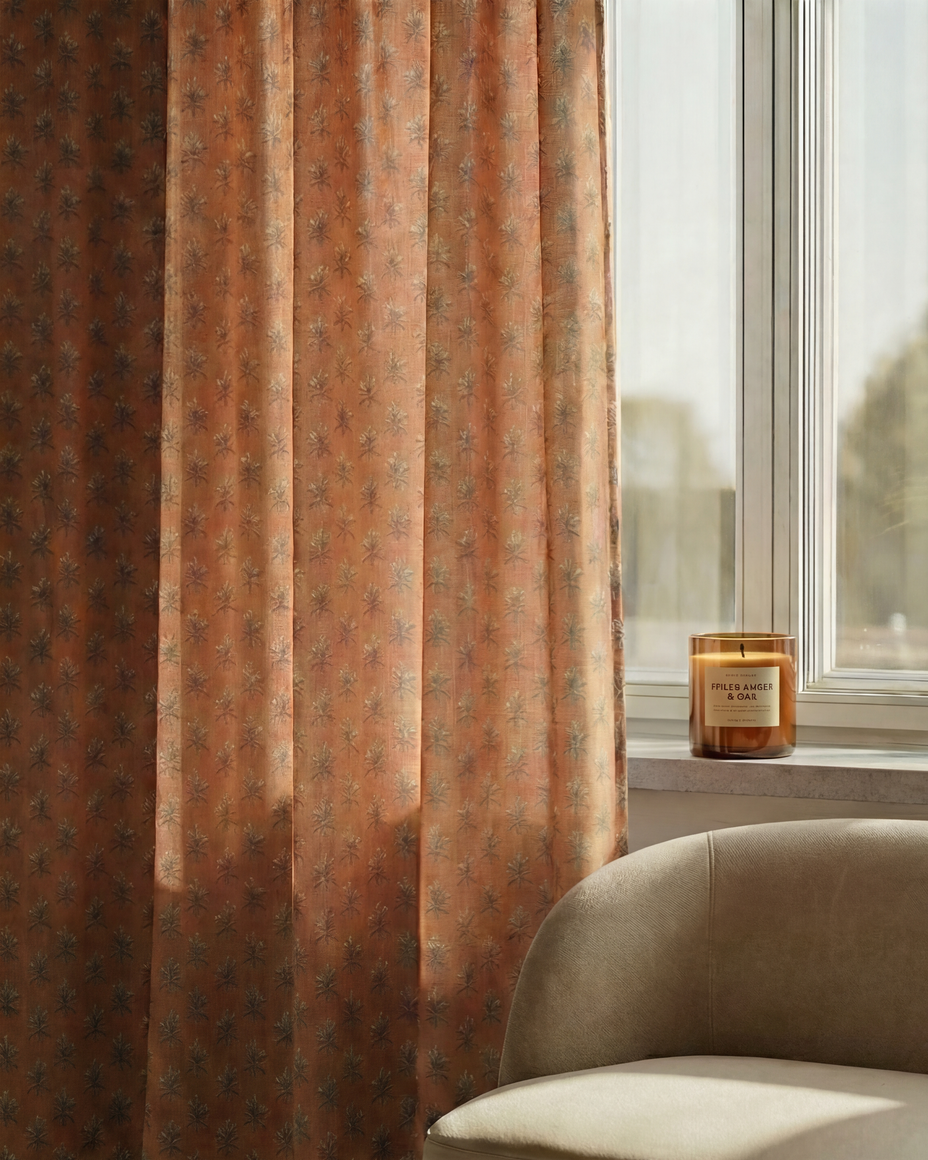 Rhythm Floral Patterned Sheer Custom Curtain