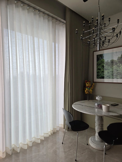 Zoe 100% Blackout Linen Look Custom Curtain — modern dining corner