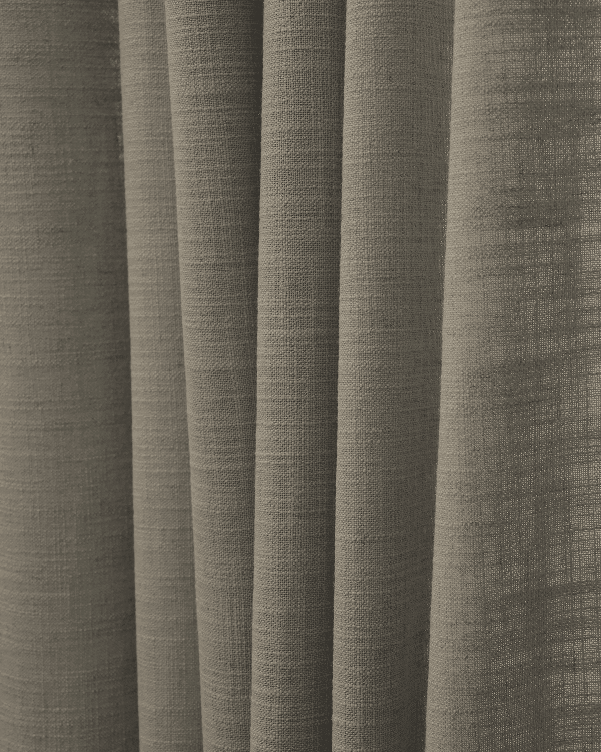 Close-up of Cassie Linen Blend fabric swatch, showing textured, neutral-toned drapery with soft folds for custom window treatments.