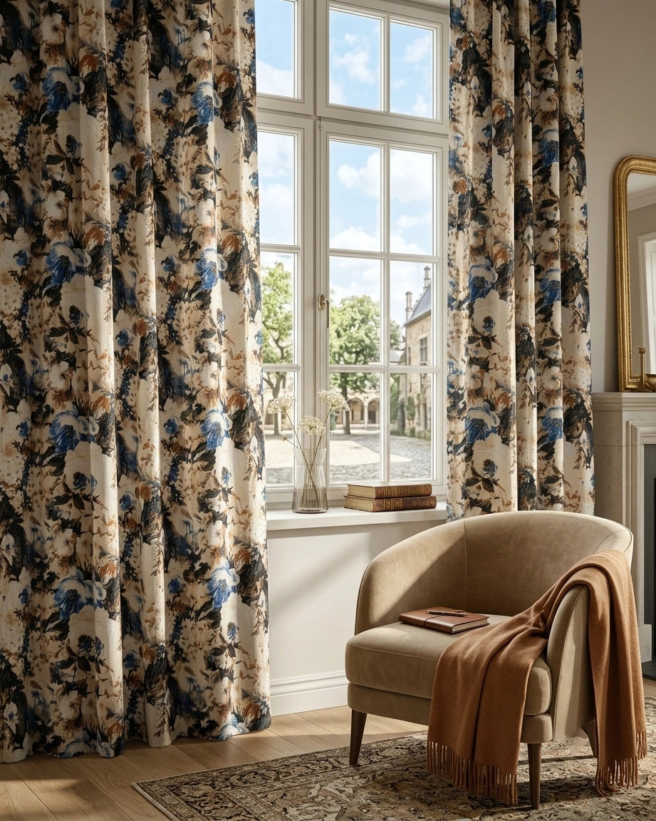 Canvas Velvet Floral Custom Curtain