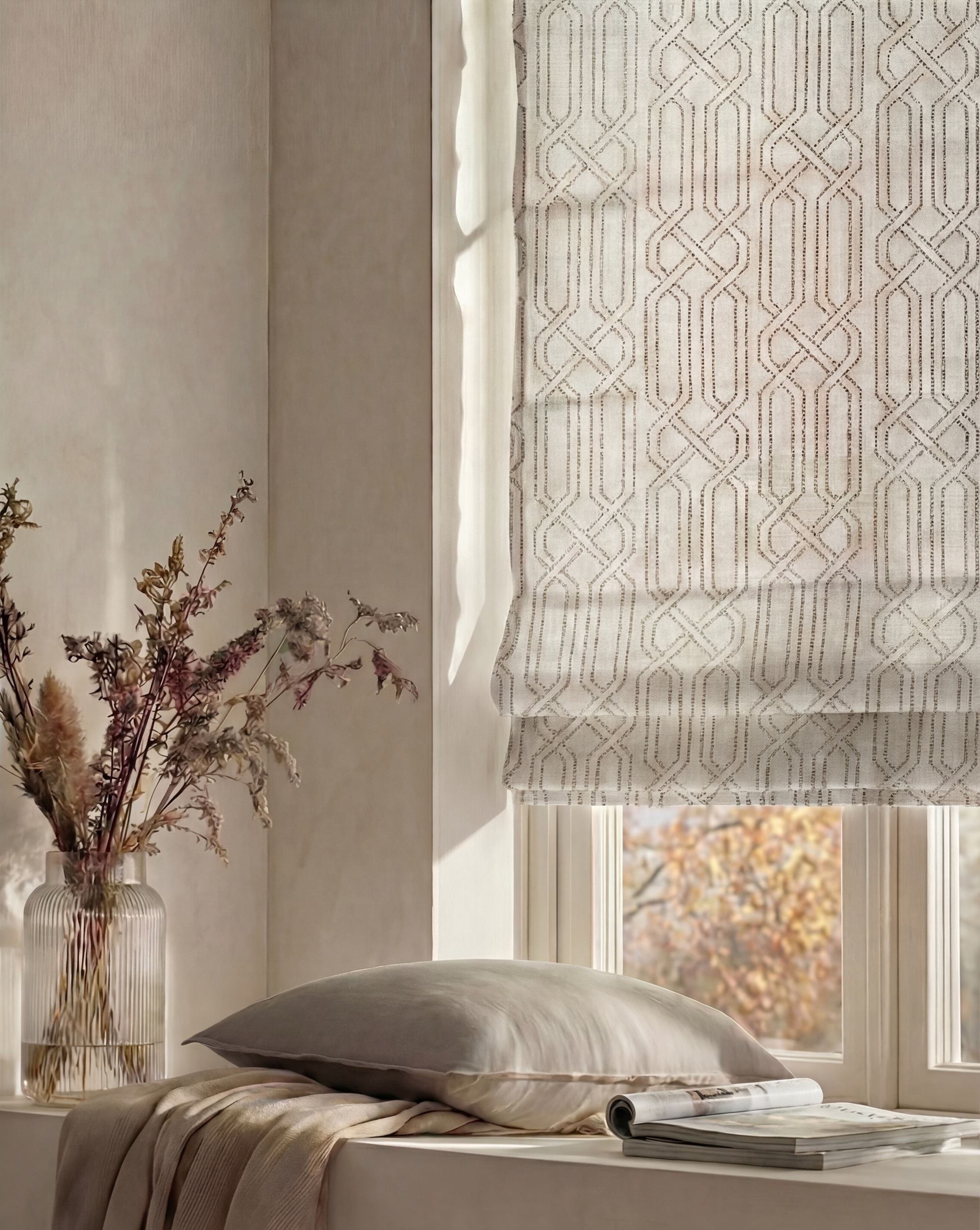 Interlace Flat Fold Linen Blend Custom Roman Shade