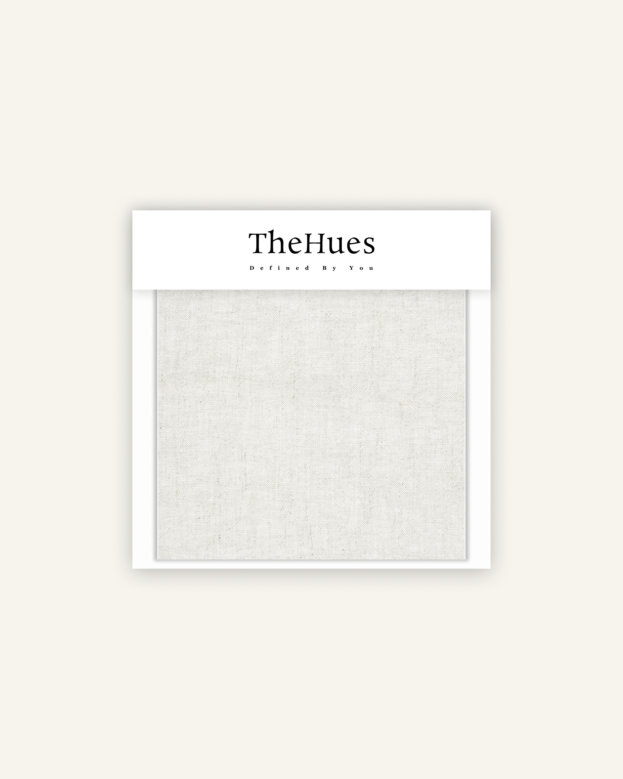TheHues Tahiti pure linen fabric swatch card, displaying the light, breathable texture of this premium custom drapery material.