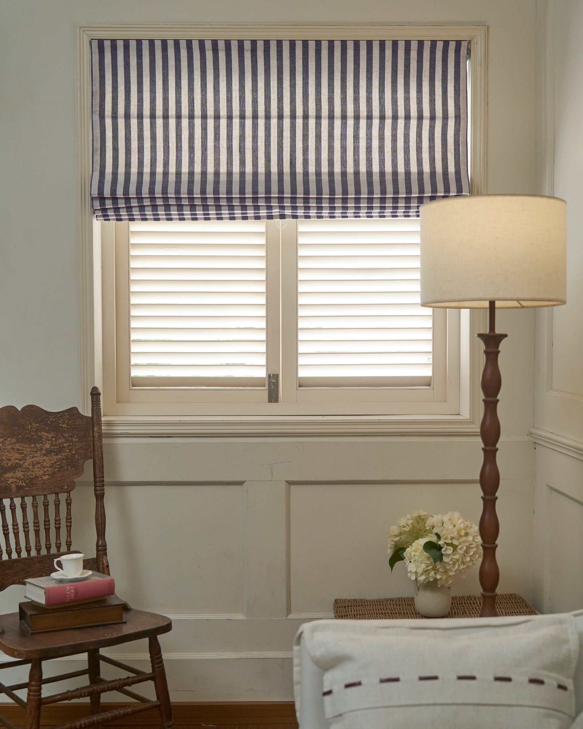 Milano Flat Fold Linen Blend Striped Custom Roman Shade