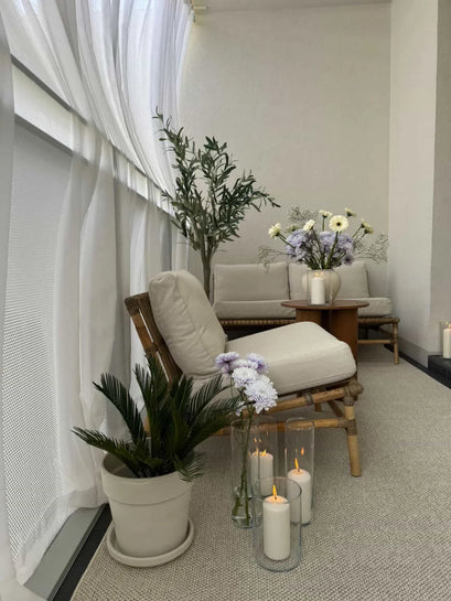 Yarn Linen Look Sheer Custom Curtain — styled sitting area