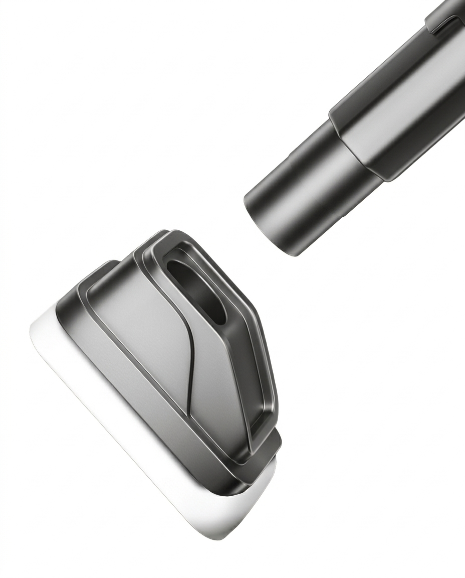 Detail of the non-slip end cap and mounting socket for a heavy duty no drill tension curtain rod with white padding.