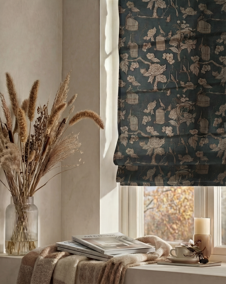 Seeker Flat Fold Floral Patterned Custom Roman Shade