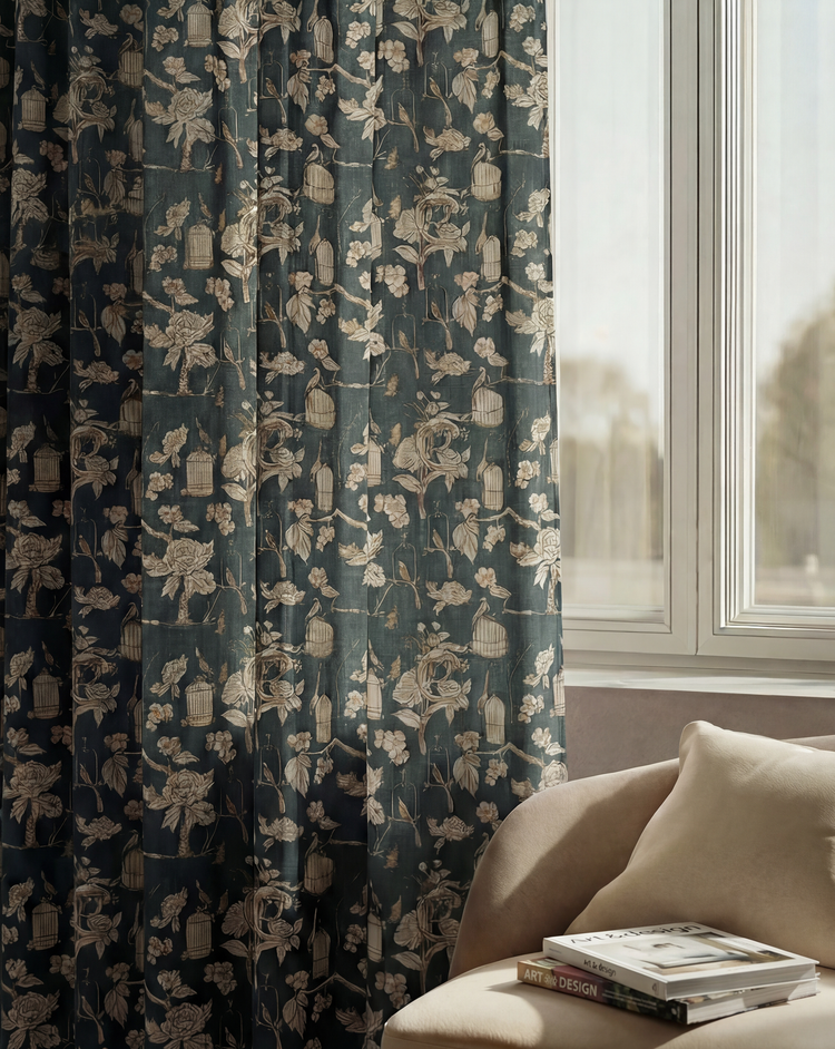 Seeker Linen Blend Floral Patterned Custom Curtain