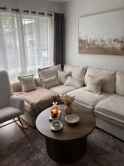Laborien Linen Look Textured Custom Curtain — styled living room