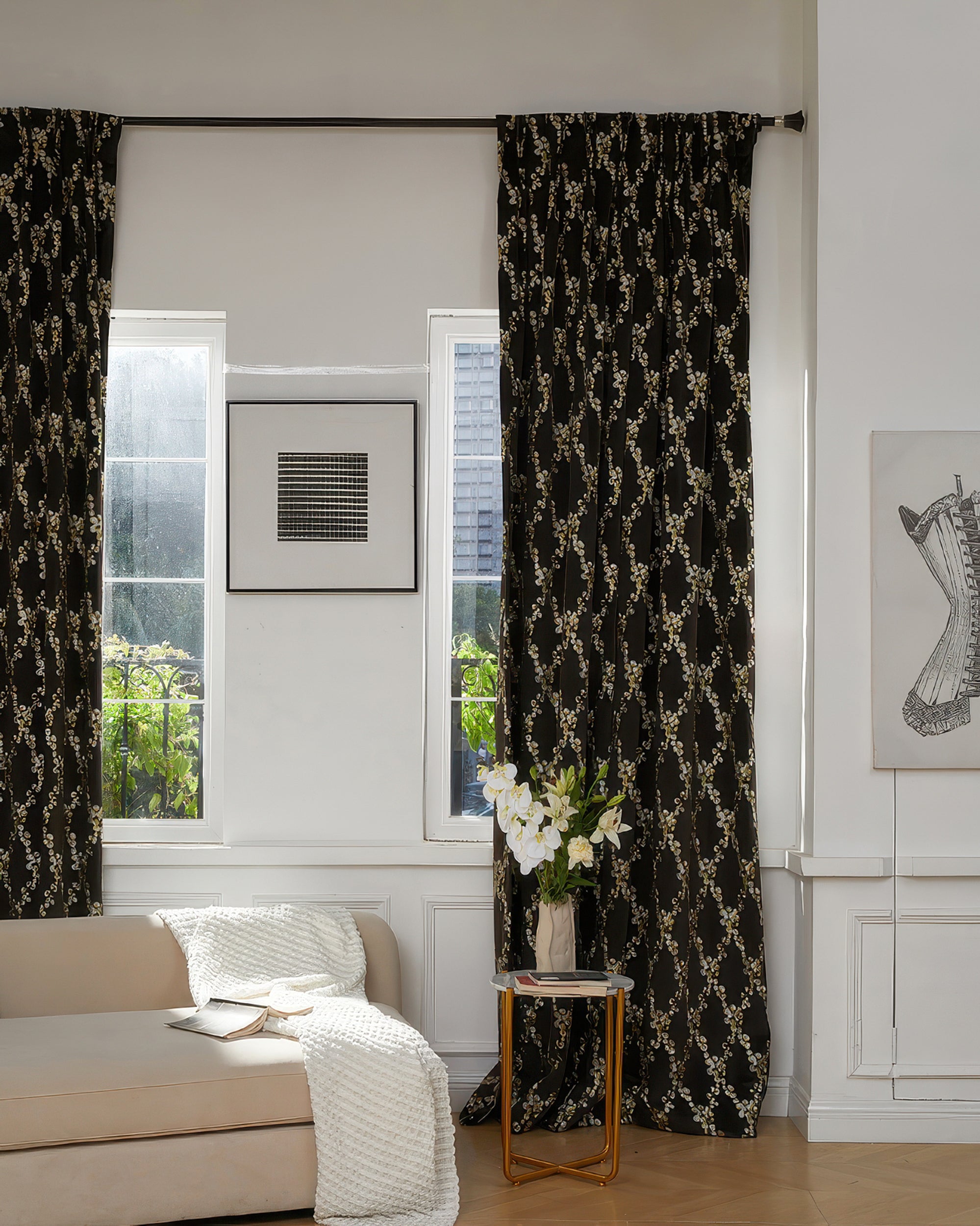 Flora Velvet Emboidered Floral Pattern Custom Curtain - TheHues