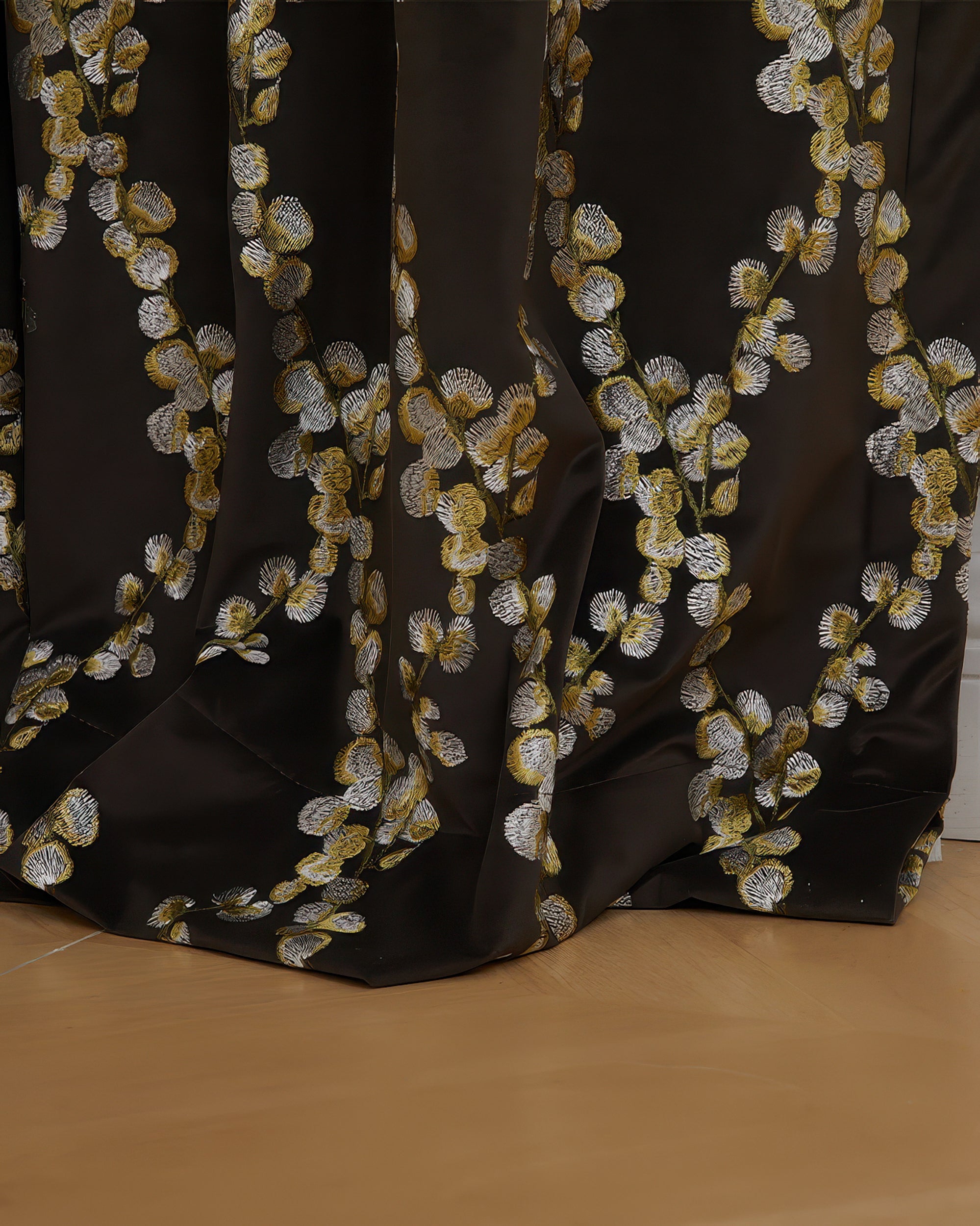 Flora Velvet Emboidered Floral Pattern Custom Curtain - TheHues