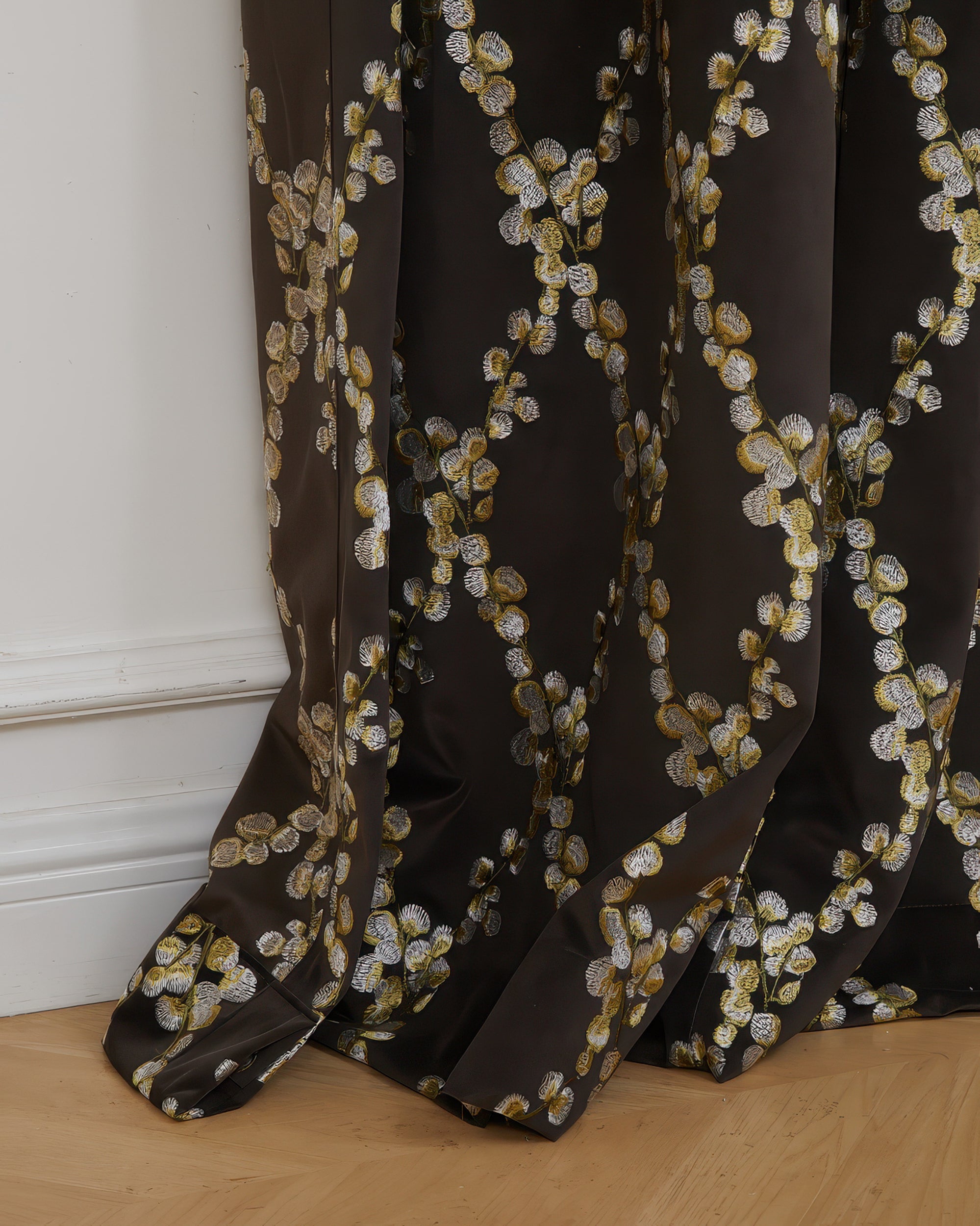 Flora Velvet Emboidered Floral Pattern Custom Curtain - TheHues