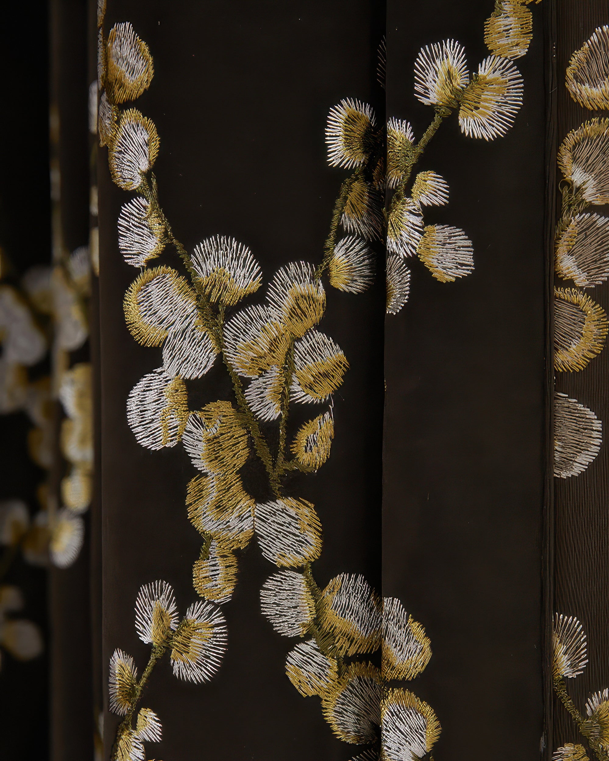 Flora Velvet Emboidered Floral Pattern Custom Curtain - TheHues