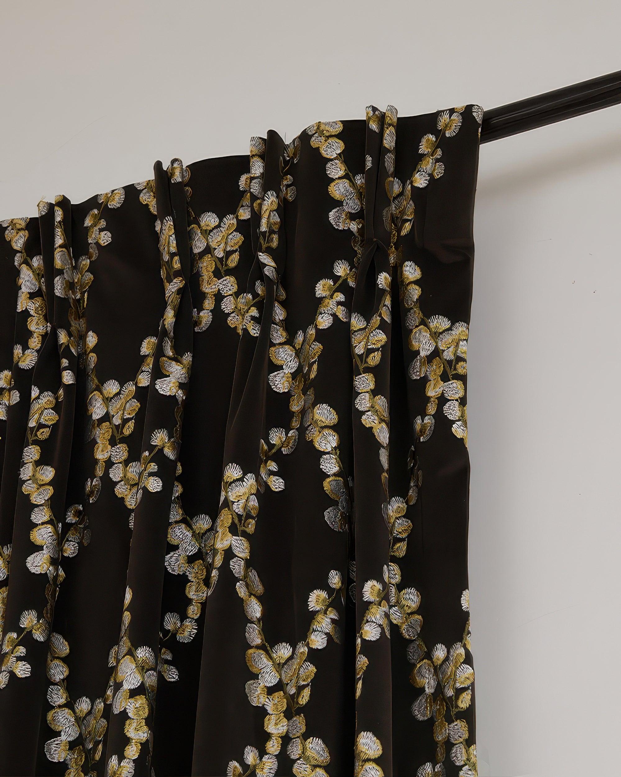 Flora Velvet Emboidered Floral Pattern Custom Curtain - TheHues