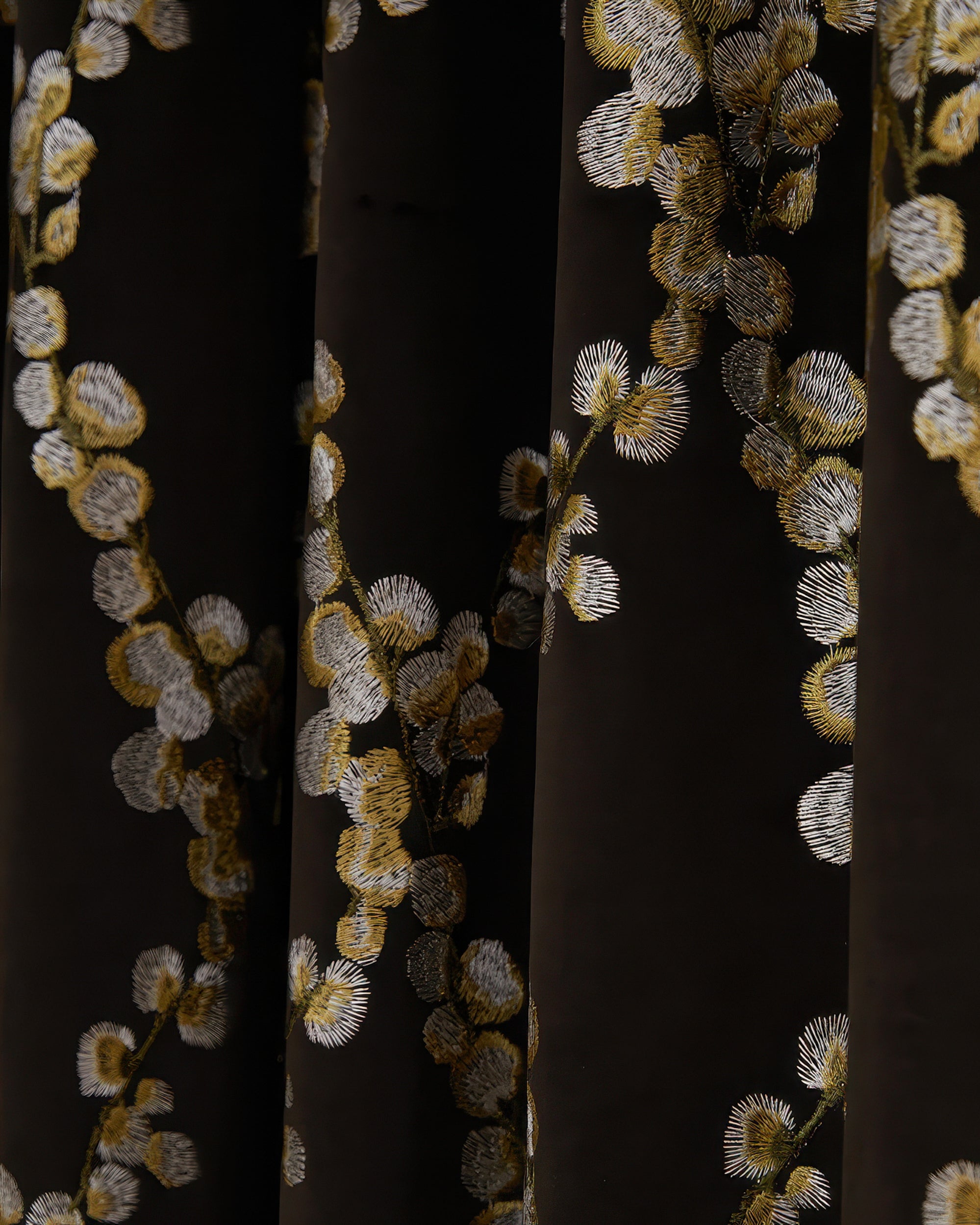 Flora Velvet Emboidered Floral Pattern Custom Curtain - TheHues