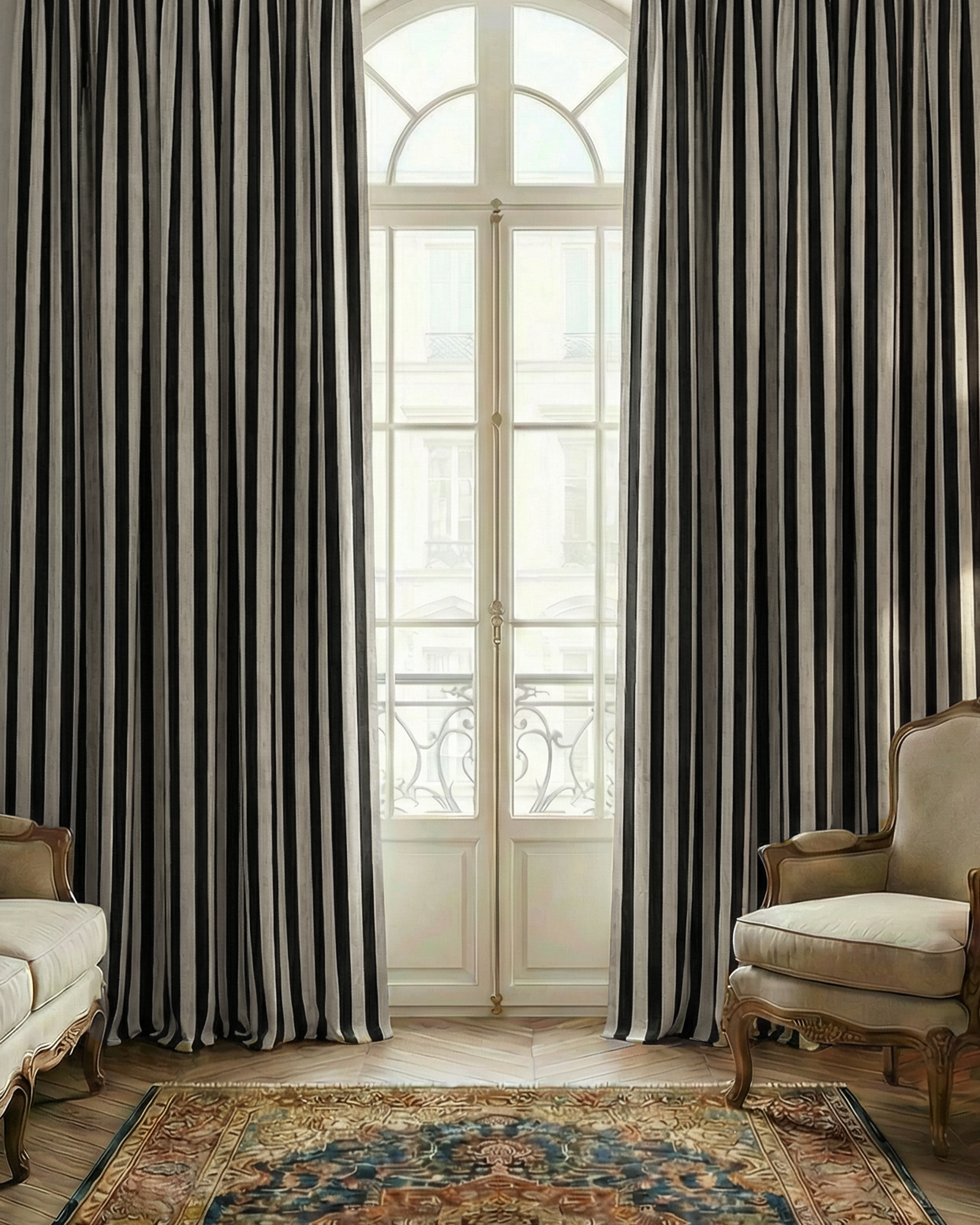 Liam 4 layers Soundproof Thermal Striped Linen Blend Custom Curtain