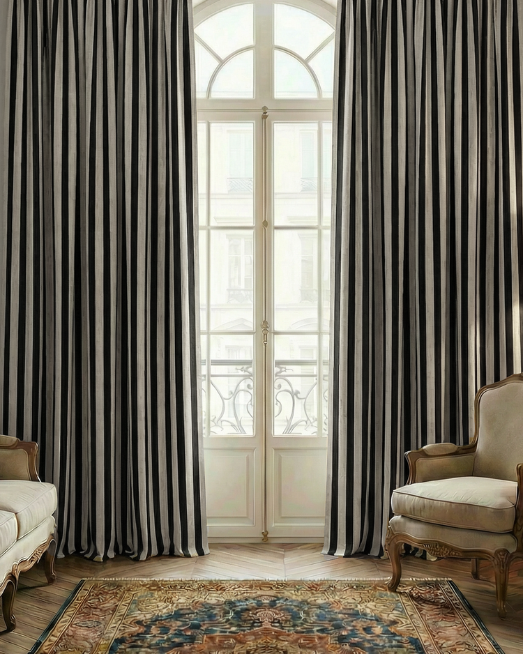 Liam 4 layers Soundproof Thermal Striped Linen Blend Custom Curtain