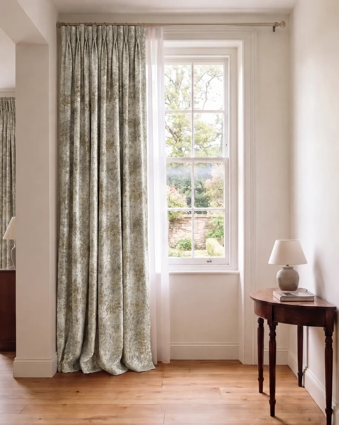 Impression Foil Printed Velvet Patterned Custom Curtain | Designed in Italy in Lit, curtain scene.