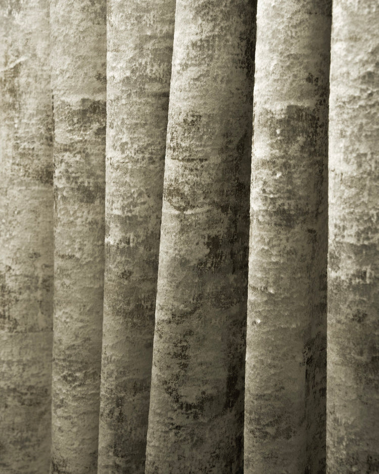 Close-up of Impression Foil Printed Velvet custom curtain, highlighting its unique textured pattern and soft, elegant folds.