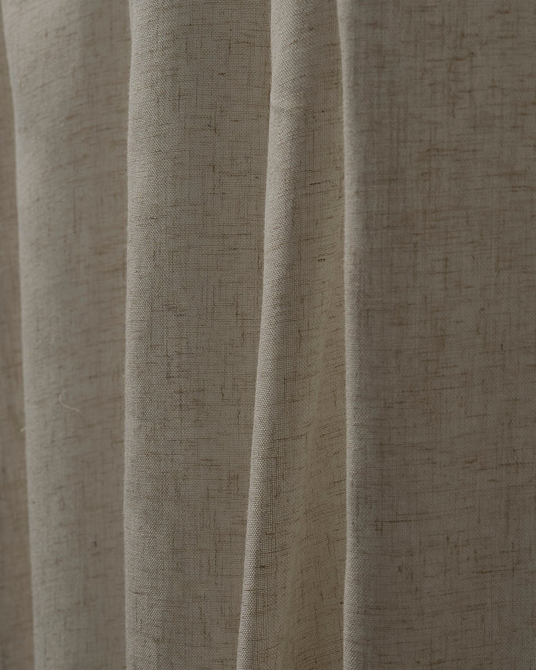 Close-up of Latvian Linen Blend lightweight custom curtain fabric, showcasing natural texture and elegant soft folds.