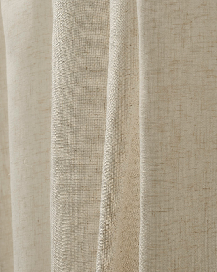 Close-up of Latvian Linen Blend Lightweight Custom Curtain fabric, showing its natural, textured weave and soft drapes.