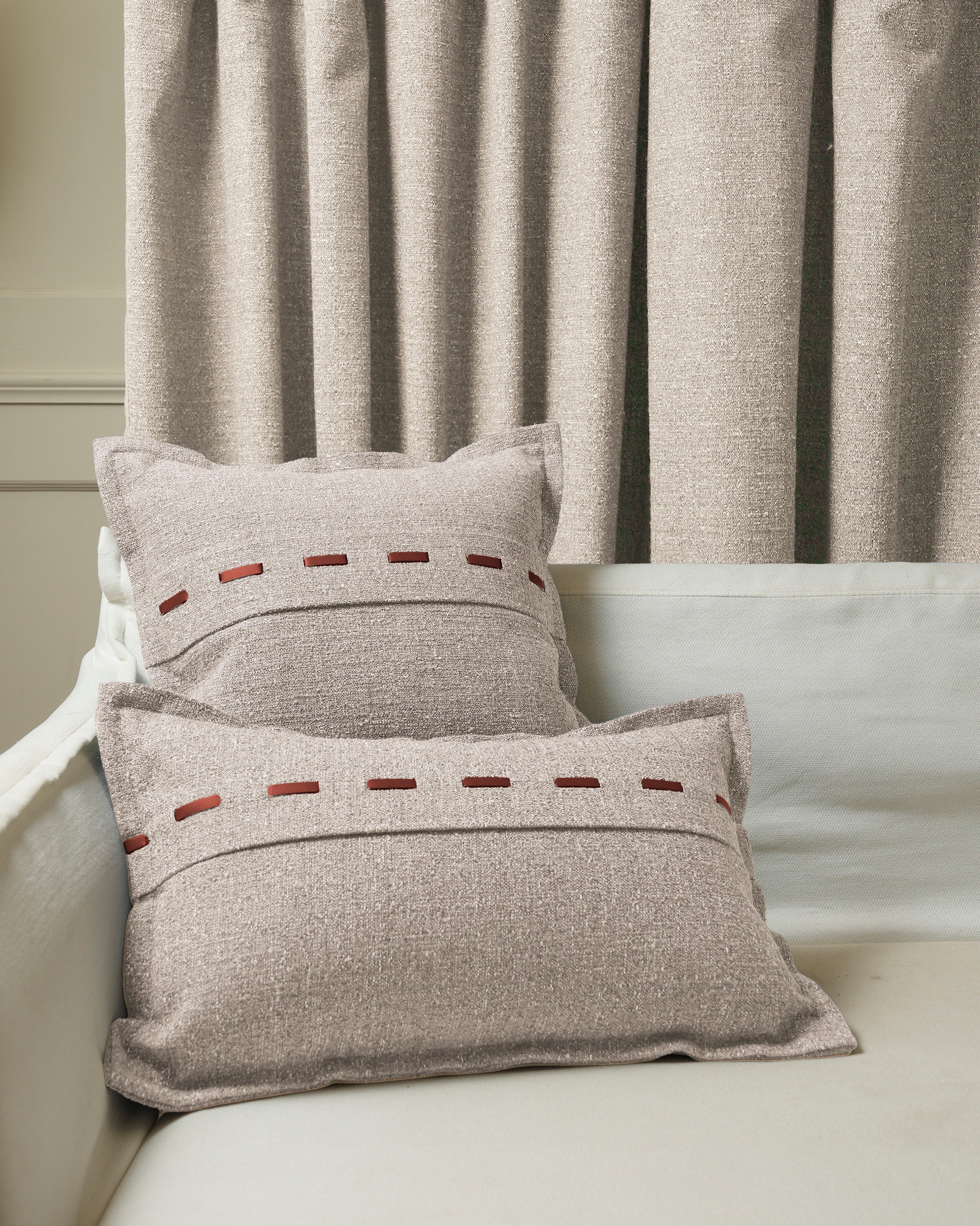Luna Linen Blend Faux Leather Laced Lumbar Pillowcase