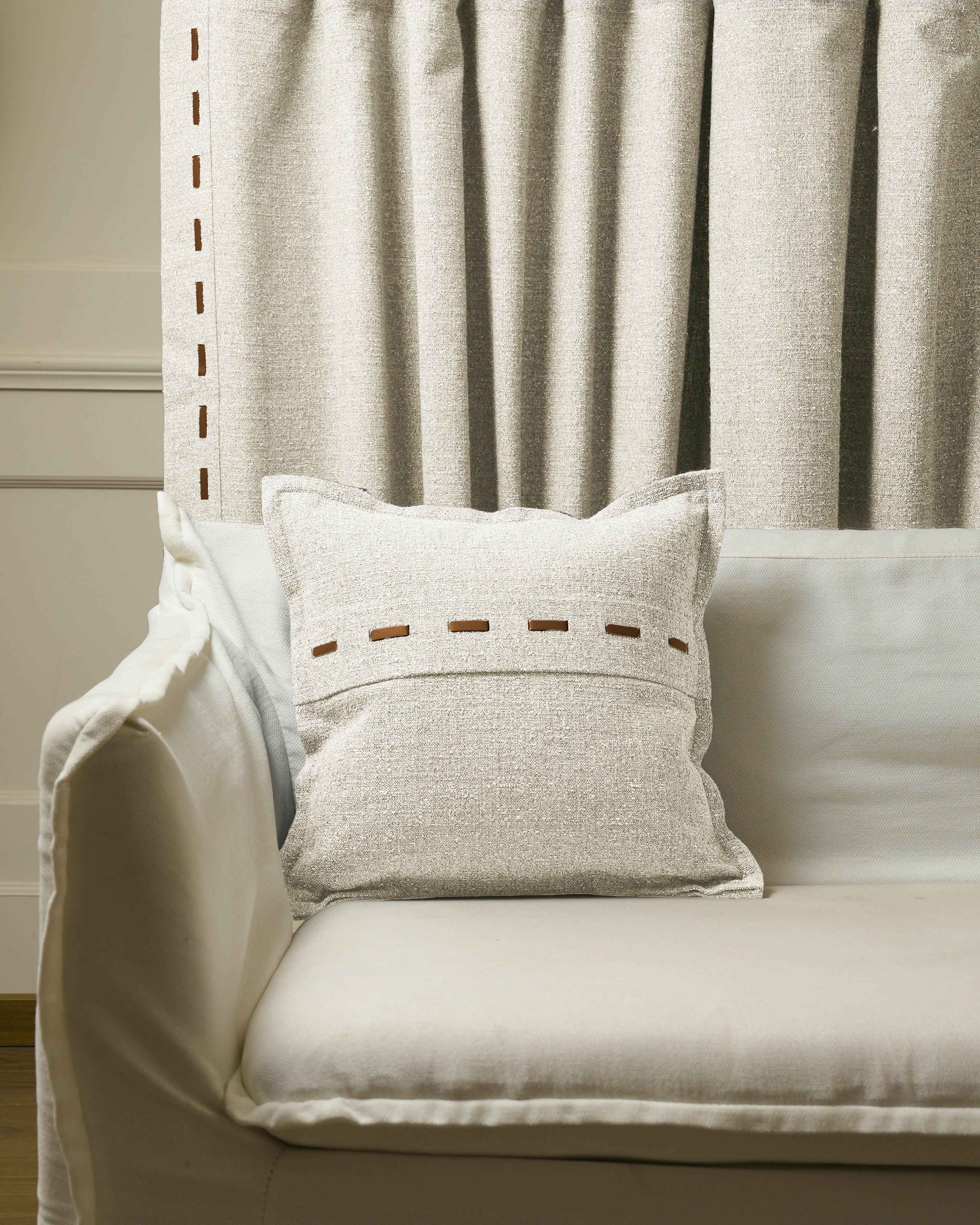 Luna Linen Blend Faux Leather Laced Throw Pillowcase