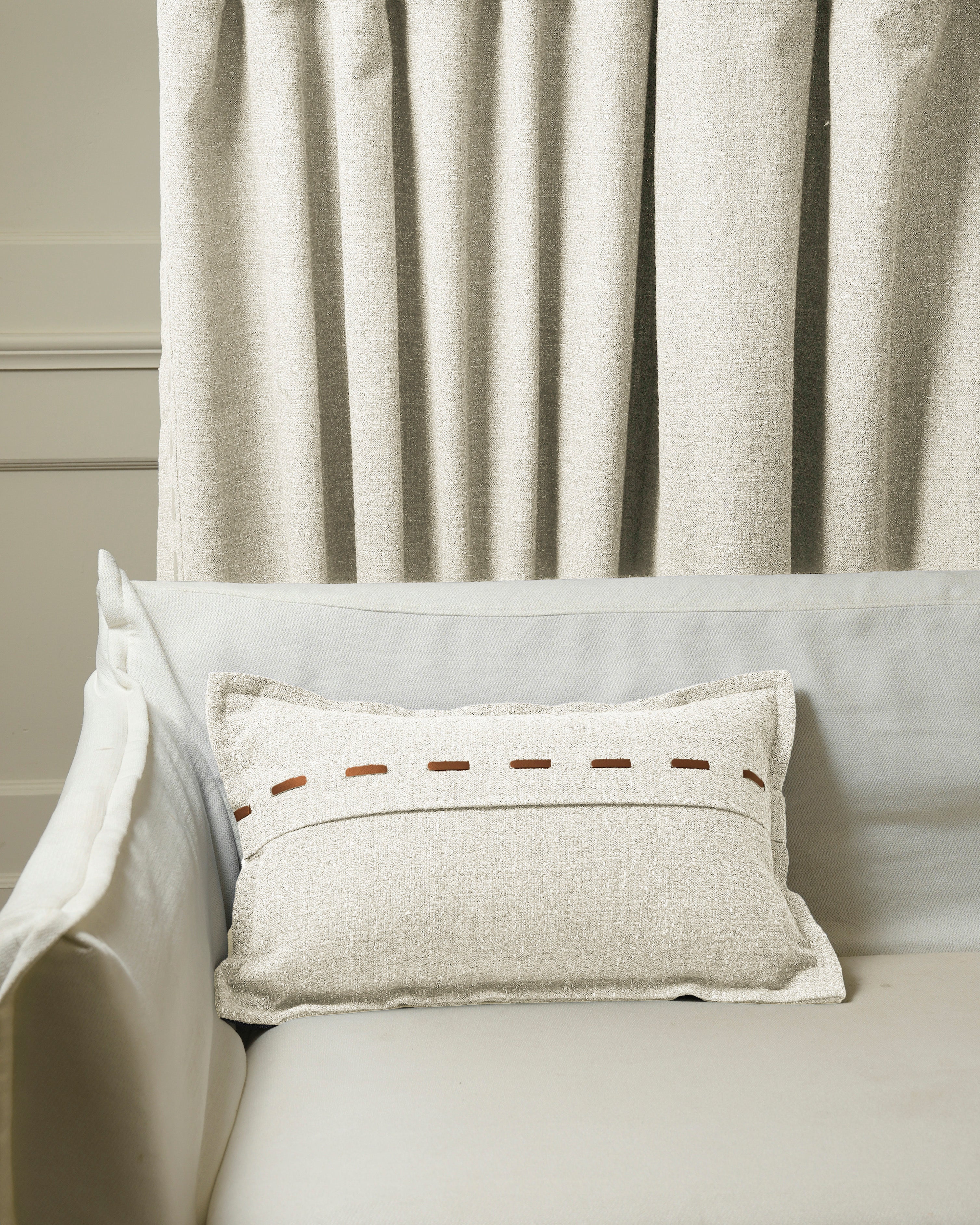 Luna Linen Blend Faux Leather Laced Lumbar Pillowcase - TheHues