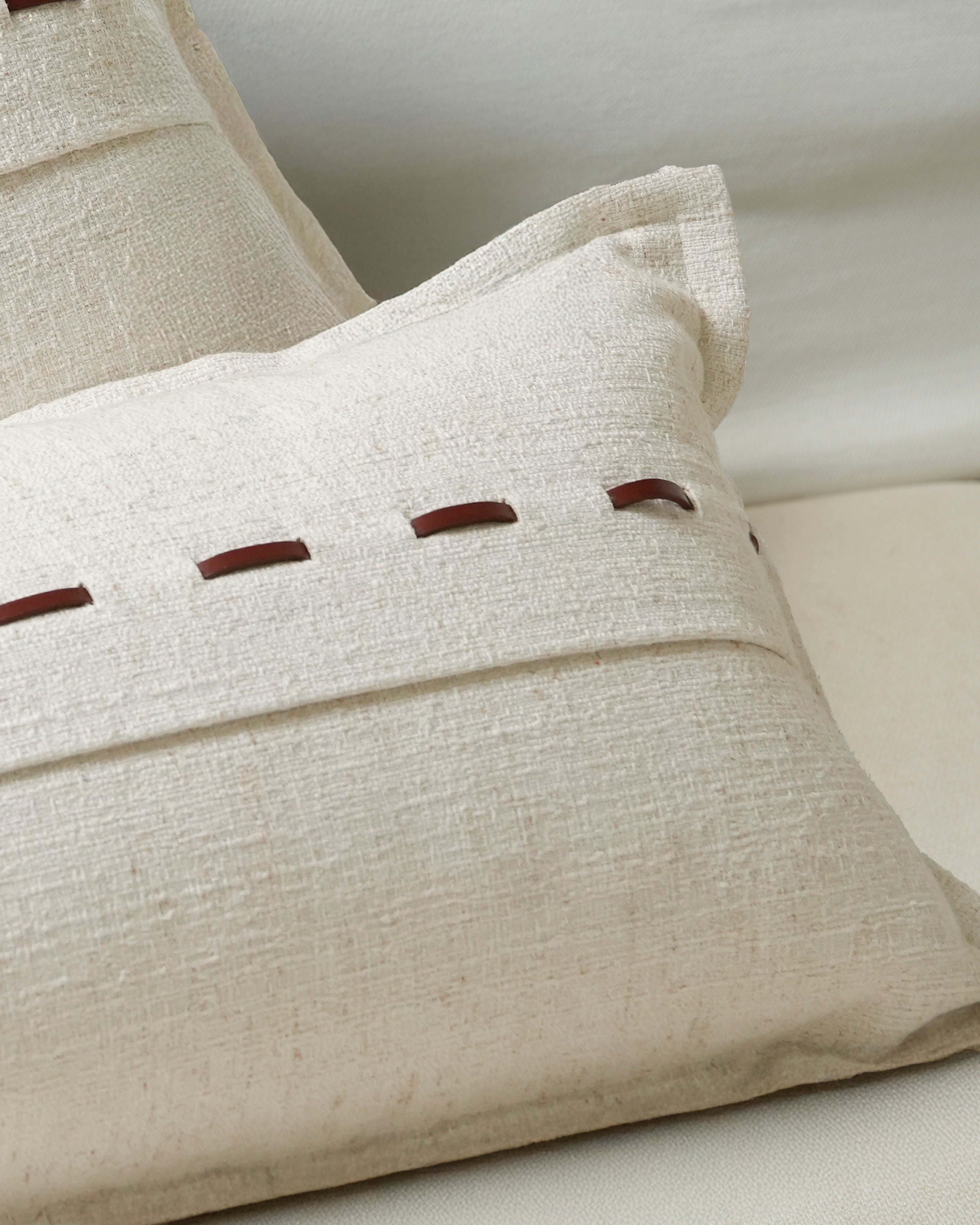 Luna Linen Blend Faux Leather Laced Throw Pillowcase