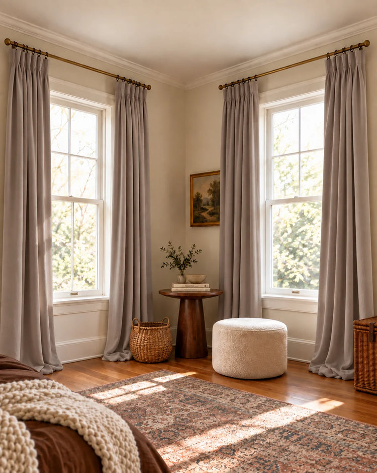 Moonlit 4 Layers Heavyweight Soundproof Thermal 100% Blackout Velvet Custom Curtain in Champagne, open curtains.