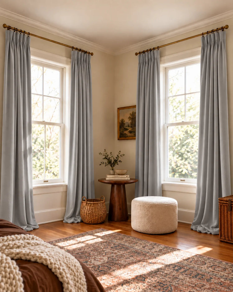 Moonlit 4 Layers Heavyweight Soundproof Thermal 100% Blackout Velvet Custom Curtain in Cream, open curtains.